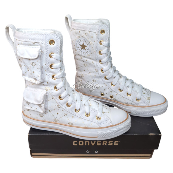 Converse 2007 XHI Bling Calf Extra High Diamond Pocket White Gold Sneaker 7 RARE